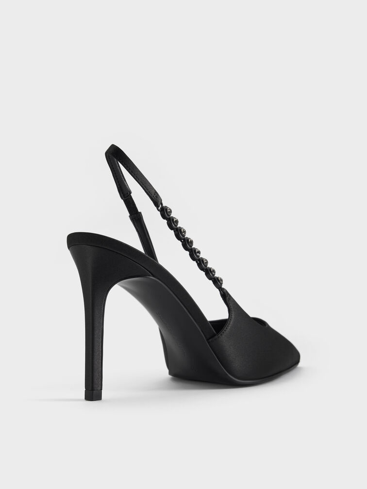 Flores Recycled Polyester Gem-Strap Slingback Pumps, Black, hi-res