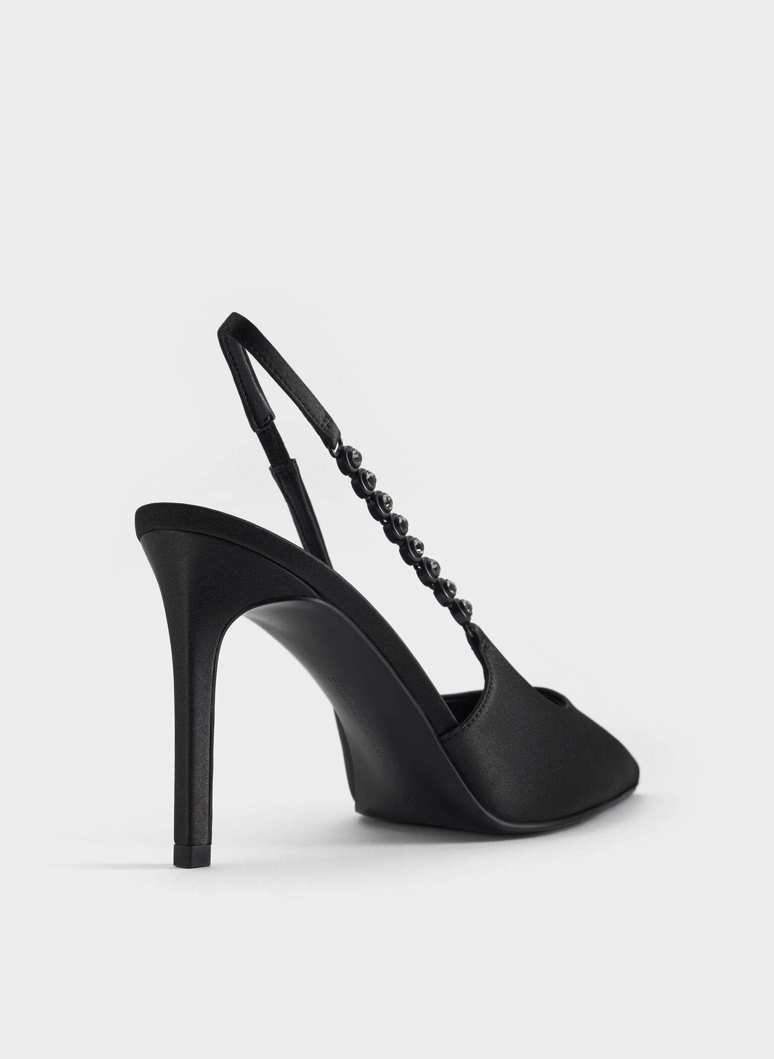 Flores Recycled Polyester Gem-Strap Slingback Pumps, Black, hi-res