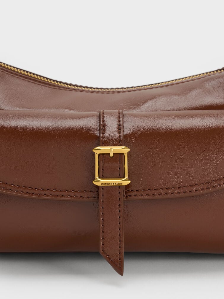 Bryna Belted Shoulder Bag, Dark Brown, hi-res