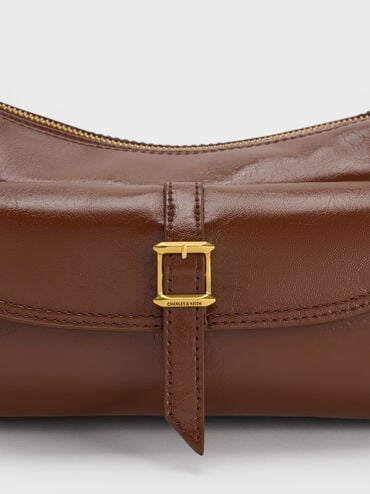 Bryna Belted Shoulder Bag, Dark Brown, hi-res
