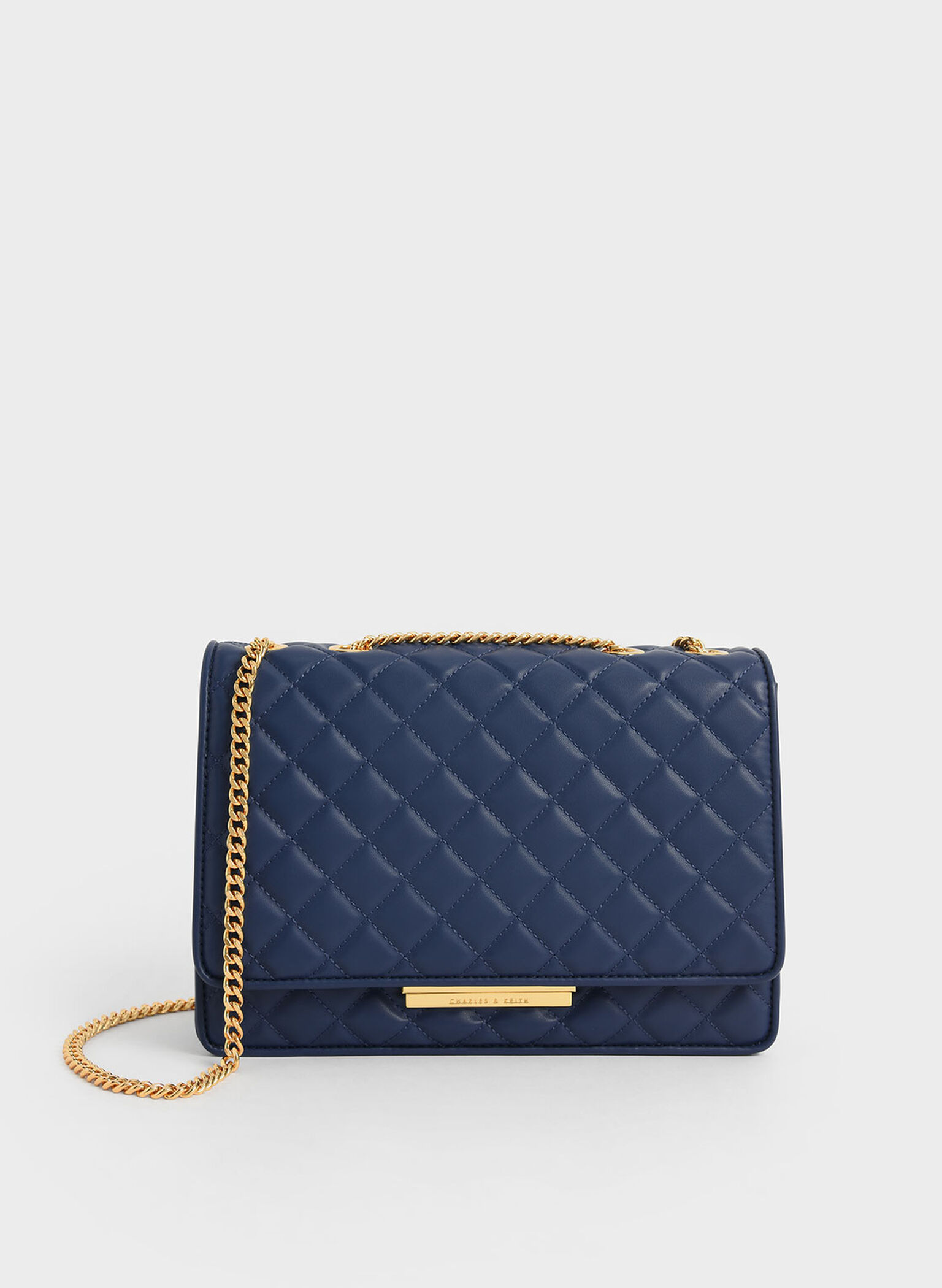 Double Chain Handle Quilted Bag, Navy, hi-res