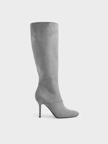 Textured Knee High Boots, Grey, hi-res
