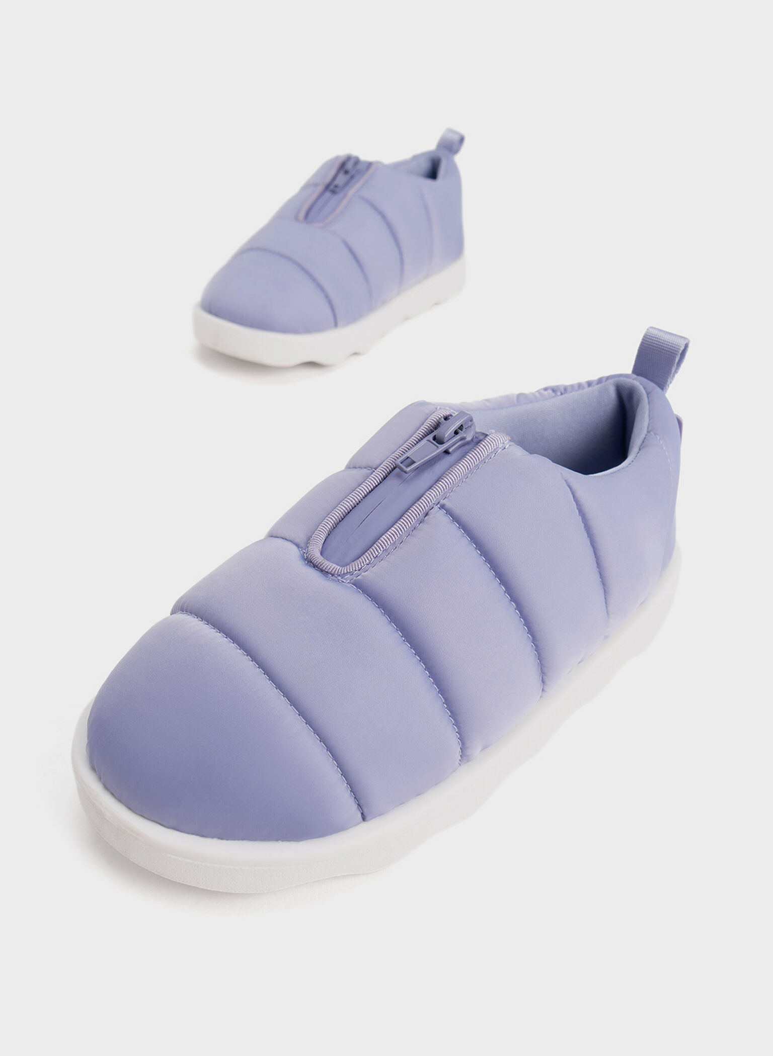 Girls' Puffy Nylon Panelled Loafers, Lilac, hi-res