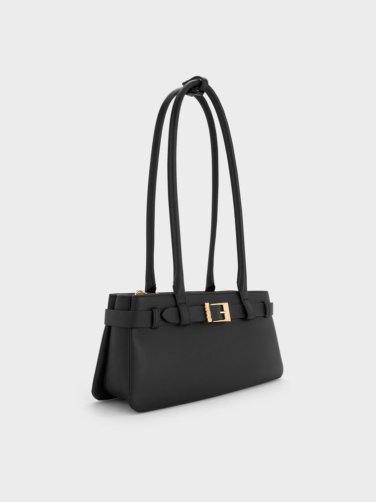 Jody Leather Belted Shoulder Bag, Black, hi-res