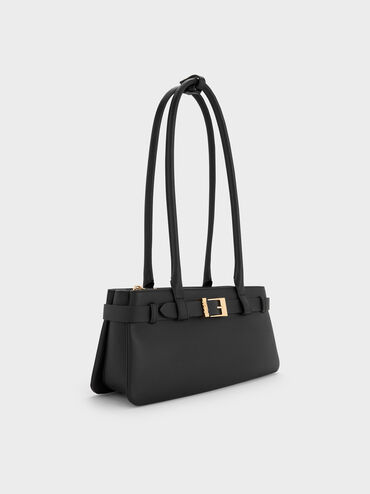 Jody Leather Belted Shoulder Bag, Black, hi-res