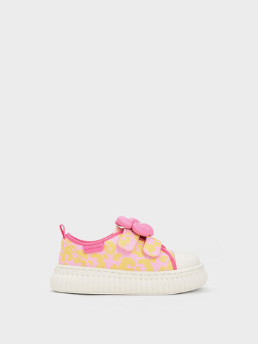 Girls' Puffy Flower Printed Sneakers, Light Pink, hi-res