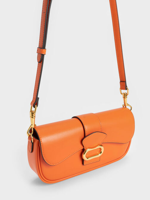 Daki Belted Curved Bag, Orange, hi-res