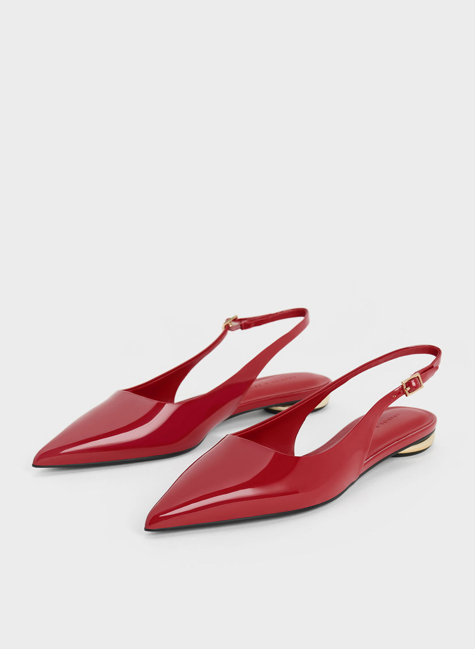 Patent Pointed-Toe Slingback Flats, Red, hi-res
