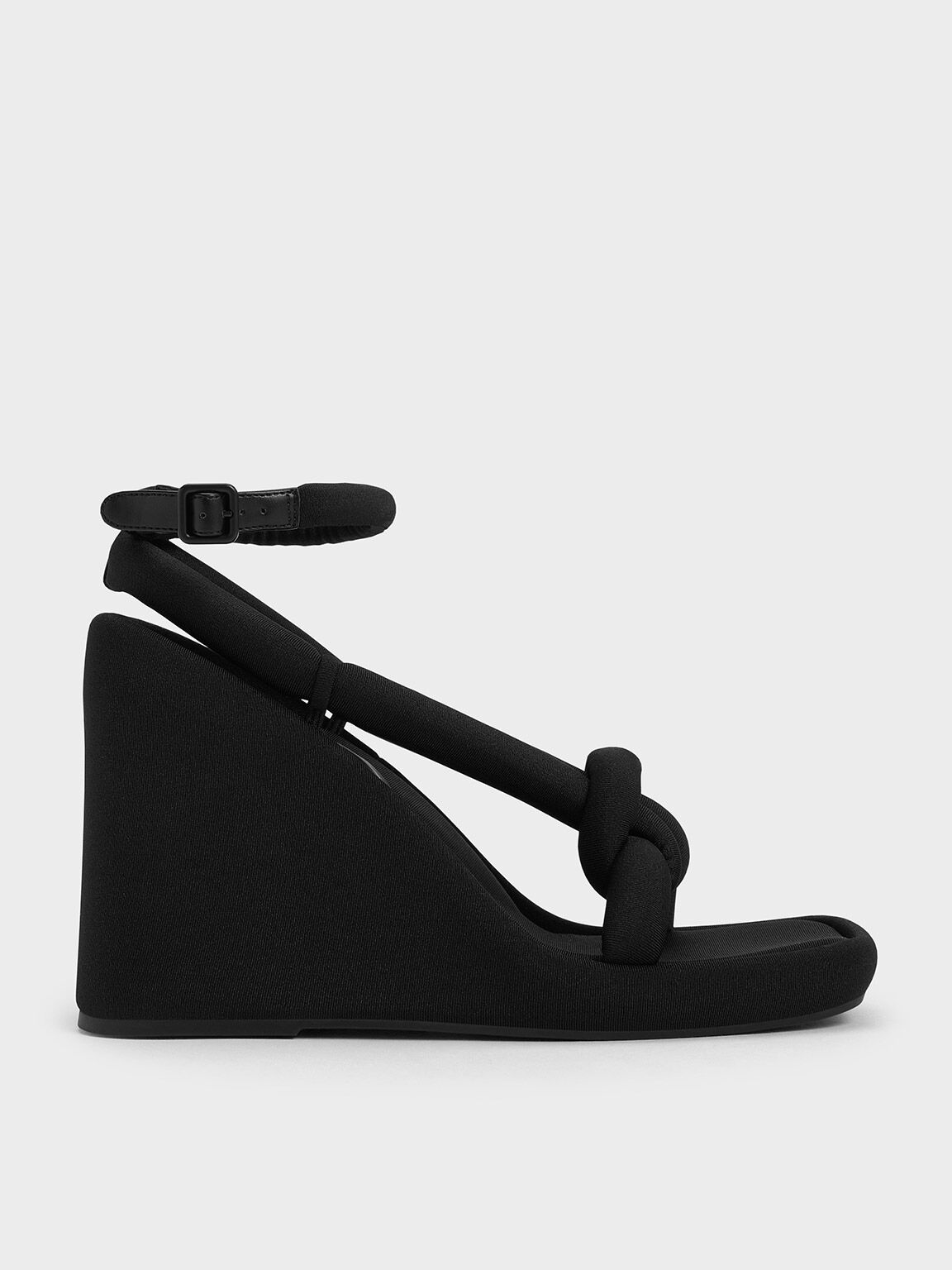 Toni Knotted Puffy Strap Wedges Black Textured
