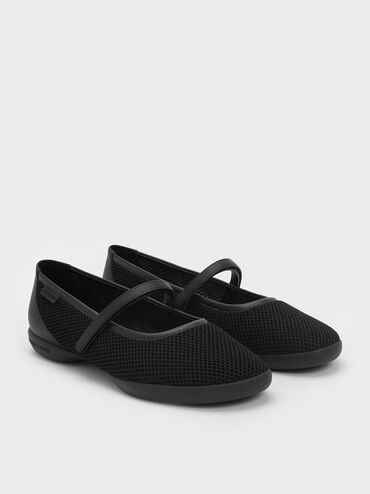 Mesh Mary Jane Sneakers, Black Textured, hi-res