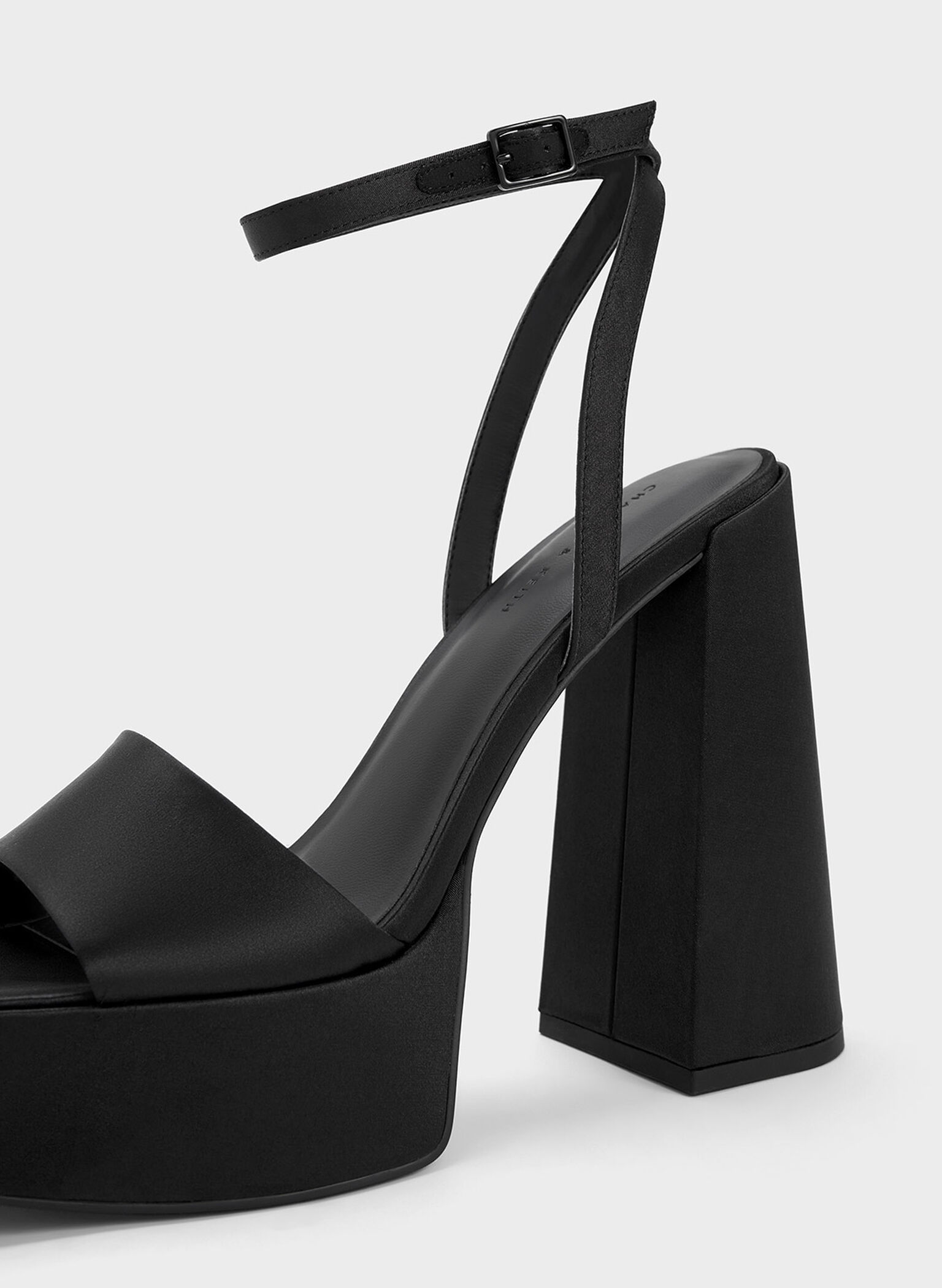 Recycled Polyester Ankle-Strap Platform Sandals, Black Textured, hi-res