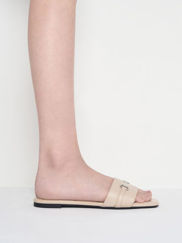 Leslie Slide Sandals, Beige, hi-res