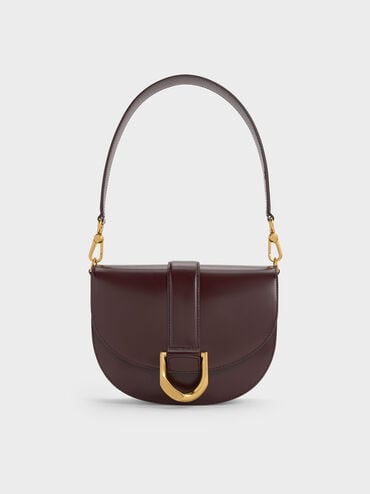 Gabine Leather Saddle Bag, Plum, hi-res