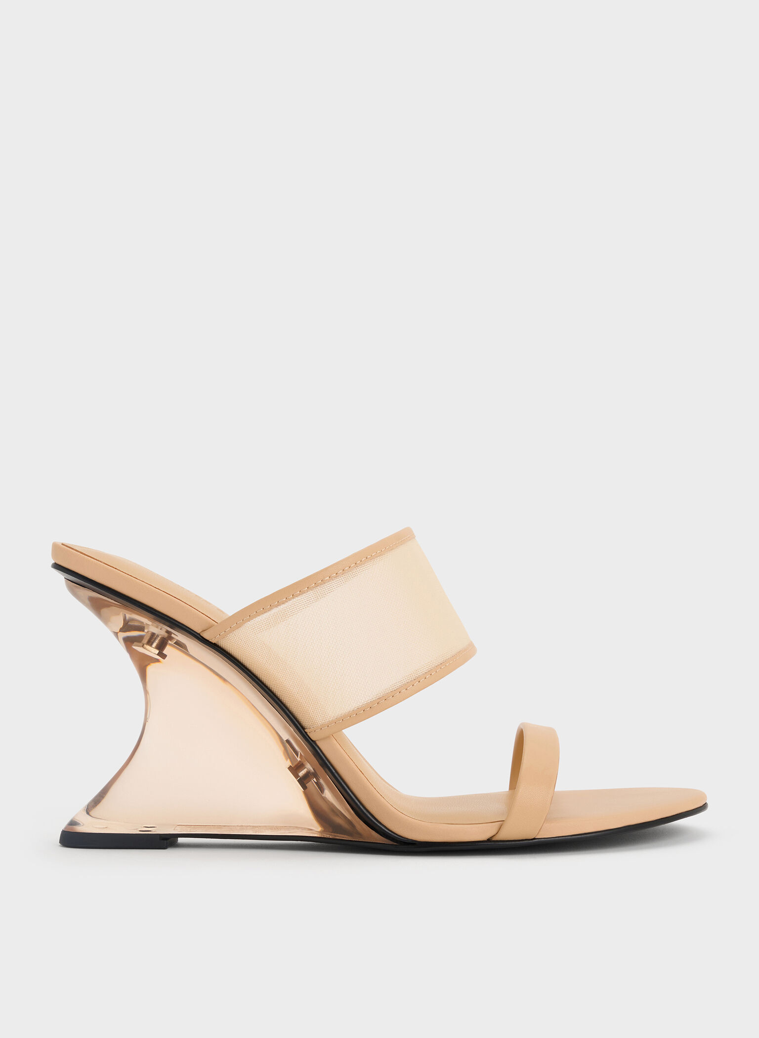 Mesh Sculptural-Heel Wedges, Nude, hi-res
