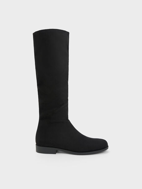 Textured Ruched Knee-High Boots, Black Textured, hi-res
