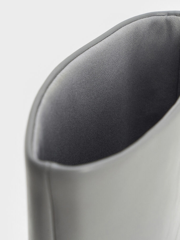 Elongated Tapered-Toe Kitten-Heel Calf Boots, Grey, hi-res