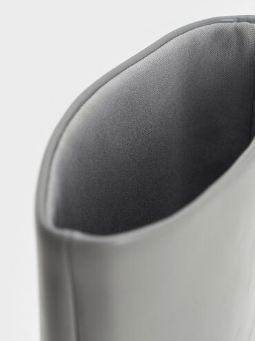 Elongated Tapered-Toe Kitten-Heel Calf Boots, Grey, hi-res