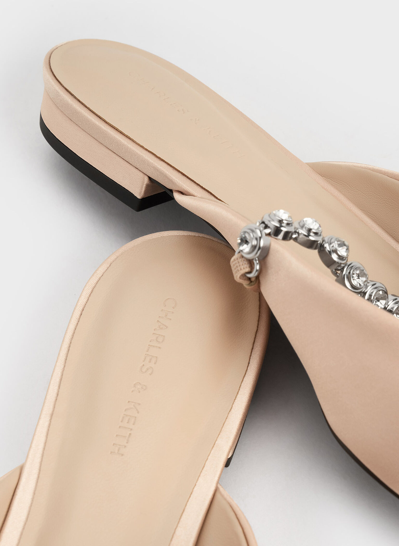 Flores Recycled Polyester Gem-Strap Metallic Flat Mules, Beige, hi-res