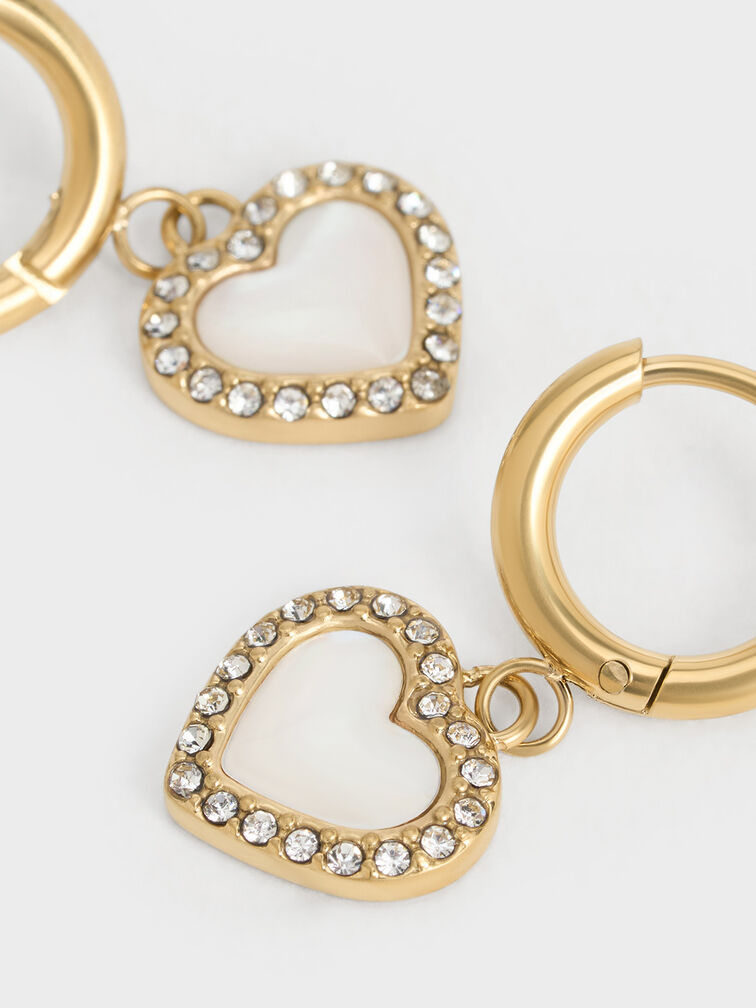 Annalise Crystal Heart-Stone Hoop Earrings, Brush Gold, hi-res