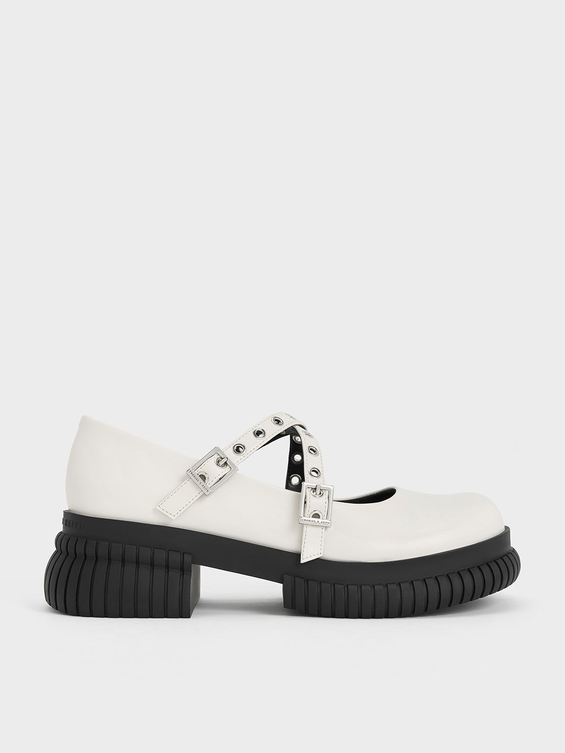 Grommet Strap Platform Mary Janes White