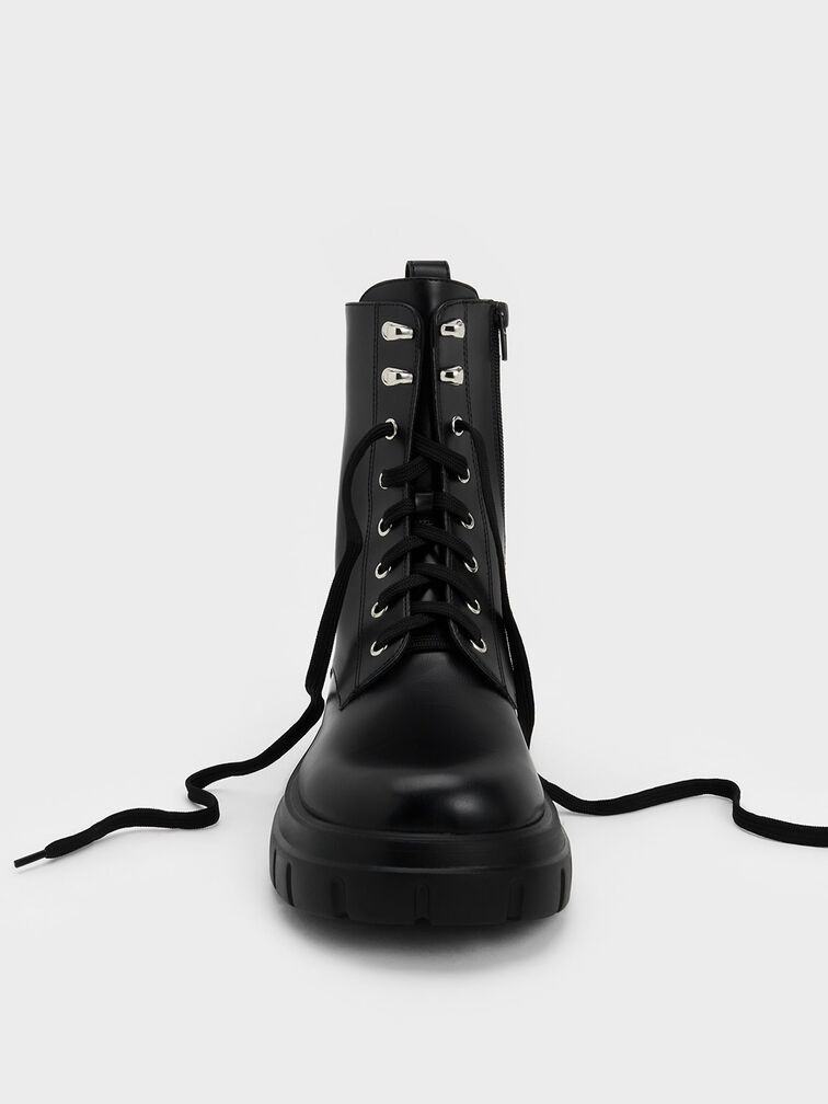 Lace-Up Ankle Boots, Black, hi-res