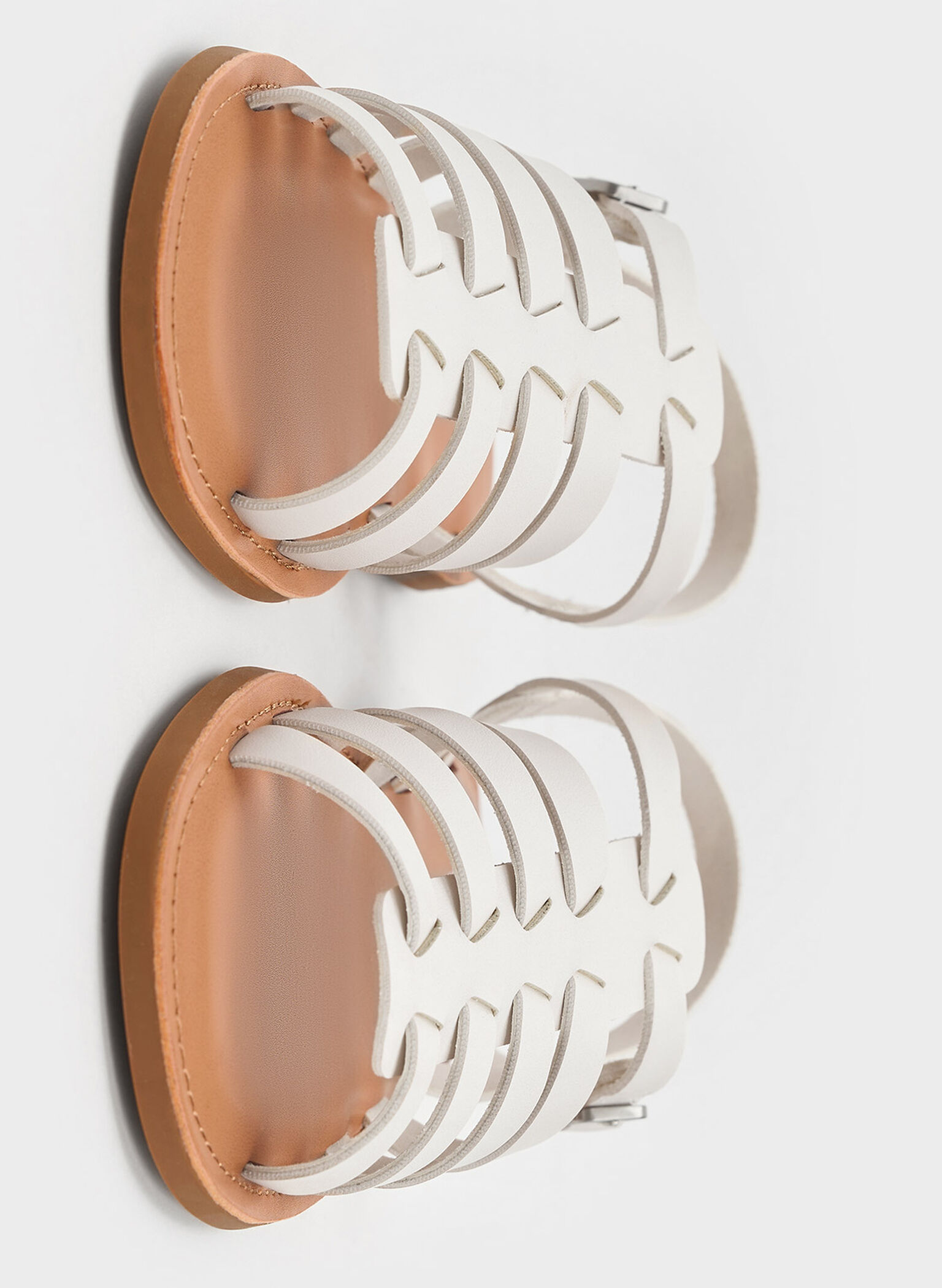 Girls' Caged Sandals, White, hi-res