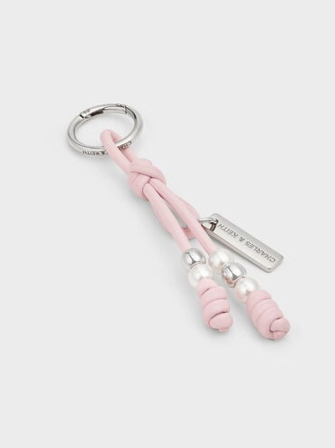 Beaded Cord Knot Charm, Cotton Candy Pink, hi-res