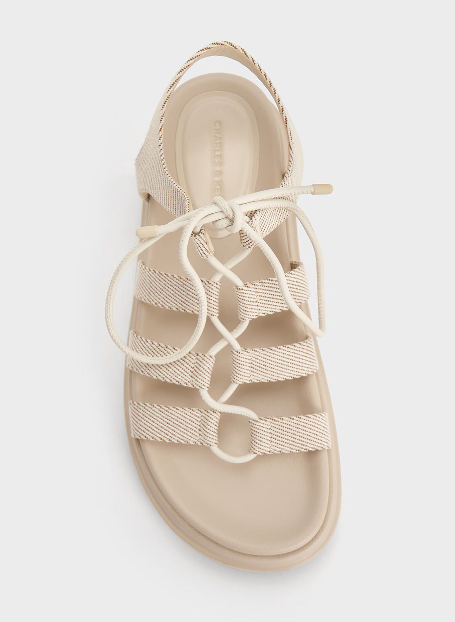 Gladiator Lace-Up Flatform Sandals, Beige, hi-res