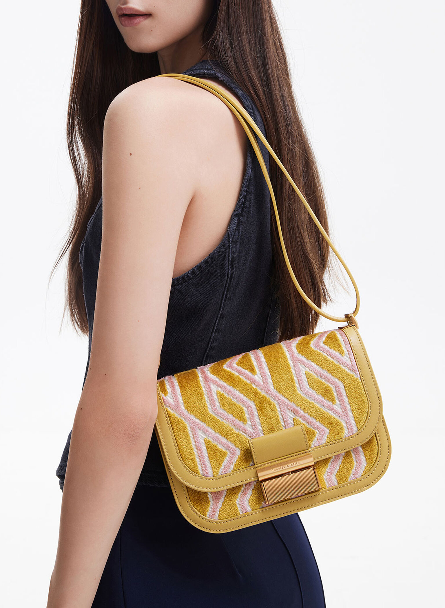 Charlot Jacquard Printed Bag, Mustard, hi-res