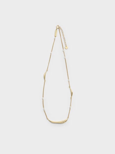 Corrine Pearl Sculptural Necklace, Brush Gold, hi-res