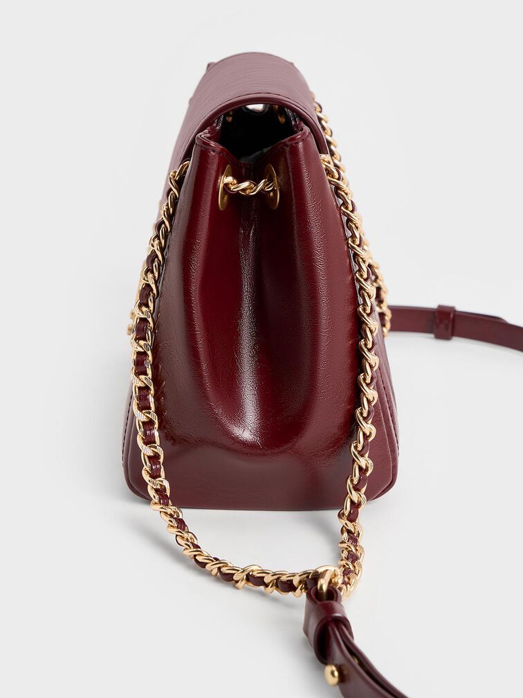 Donna Crinkle-Effect Shoulder Bag, Burgundy, hi-res