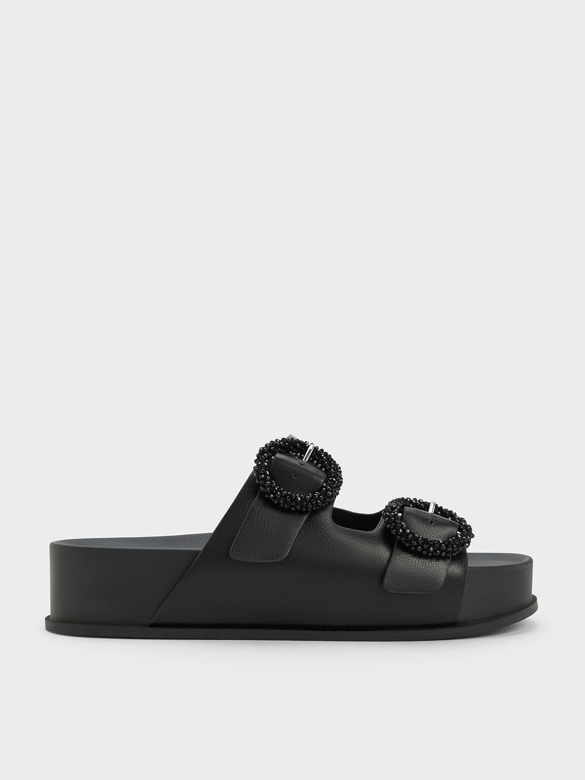 Beaded Circle Slide Sandals Black
