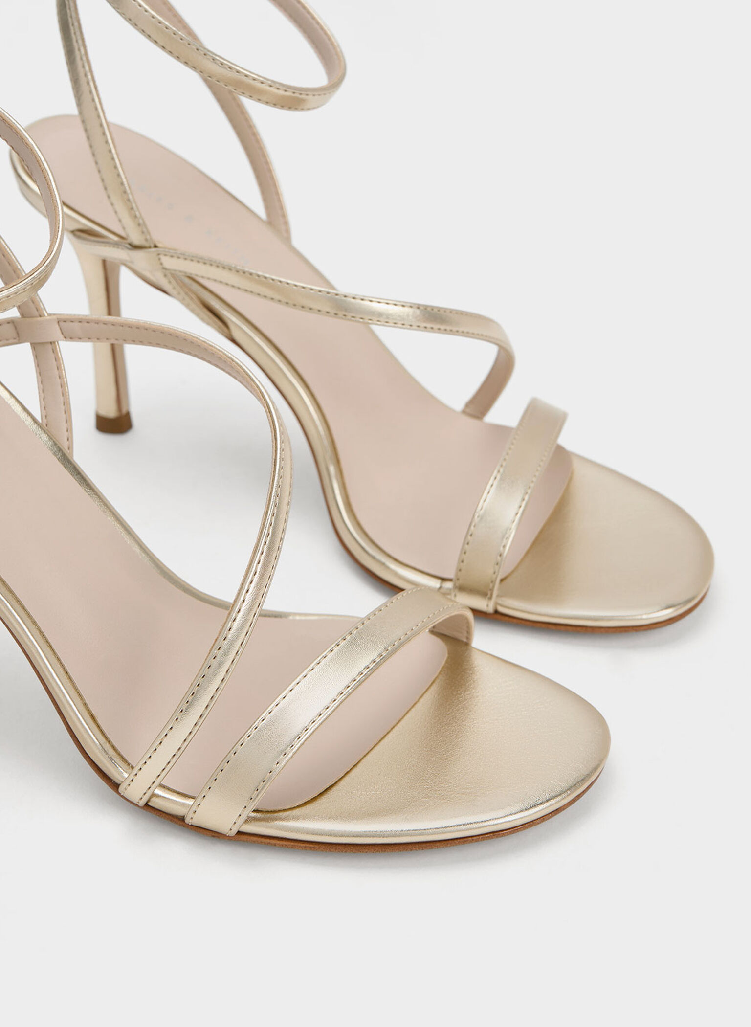 Metallic Asymmetric Strappy Heeled Sandals, Gold, hi-res