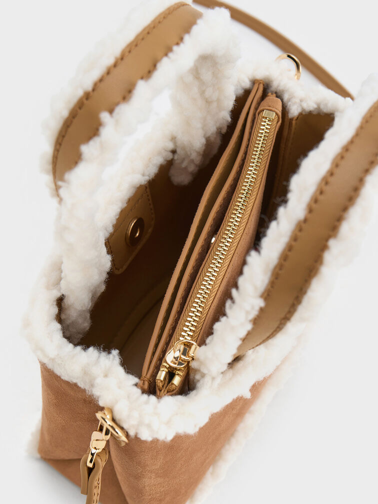 Mini Sybill Faux Suede Fur-Trim Tote Bag, Multi, hi-res