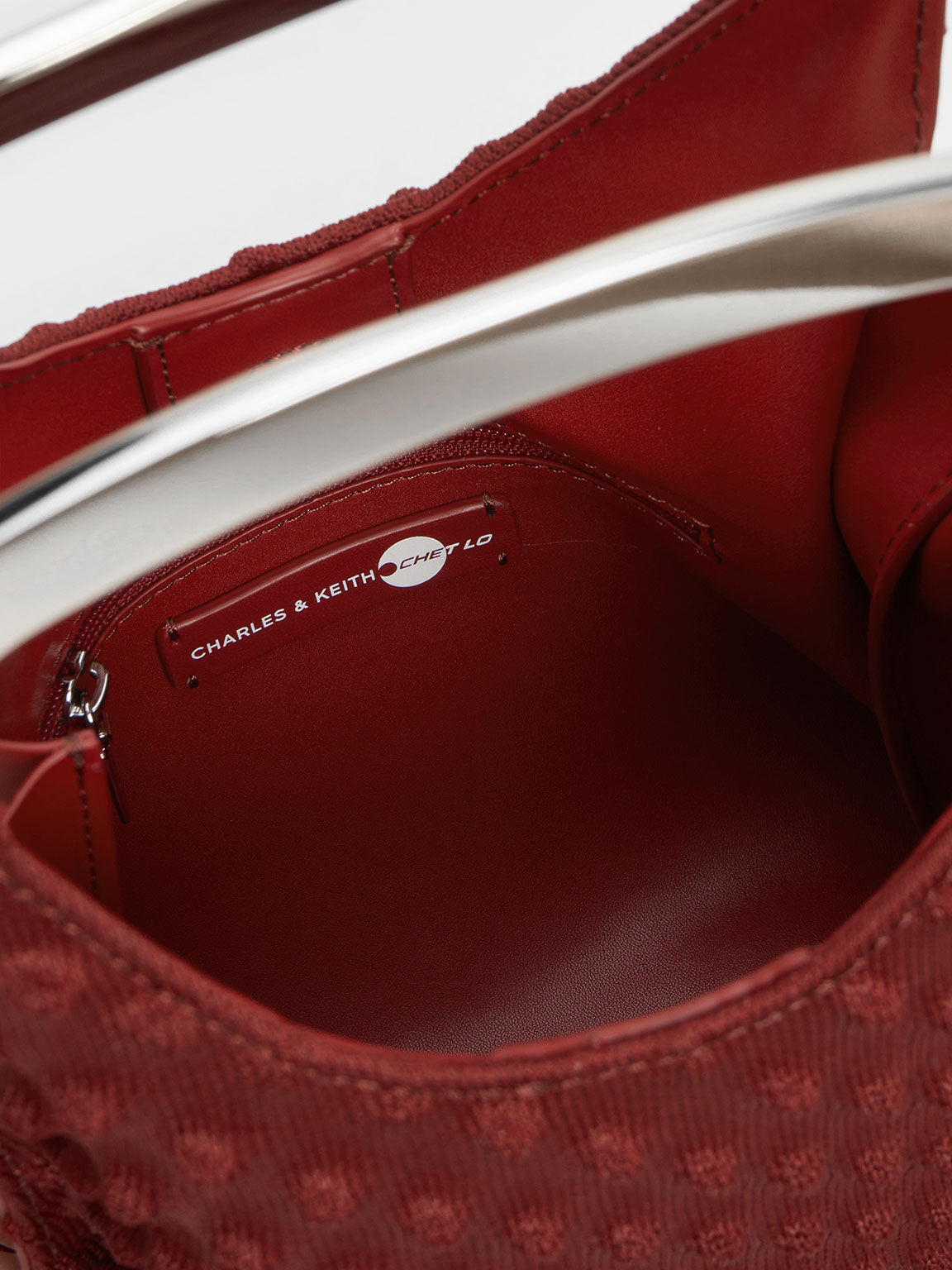 Spike Textured Metallic Handle Bag Red