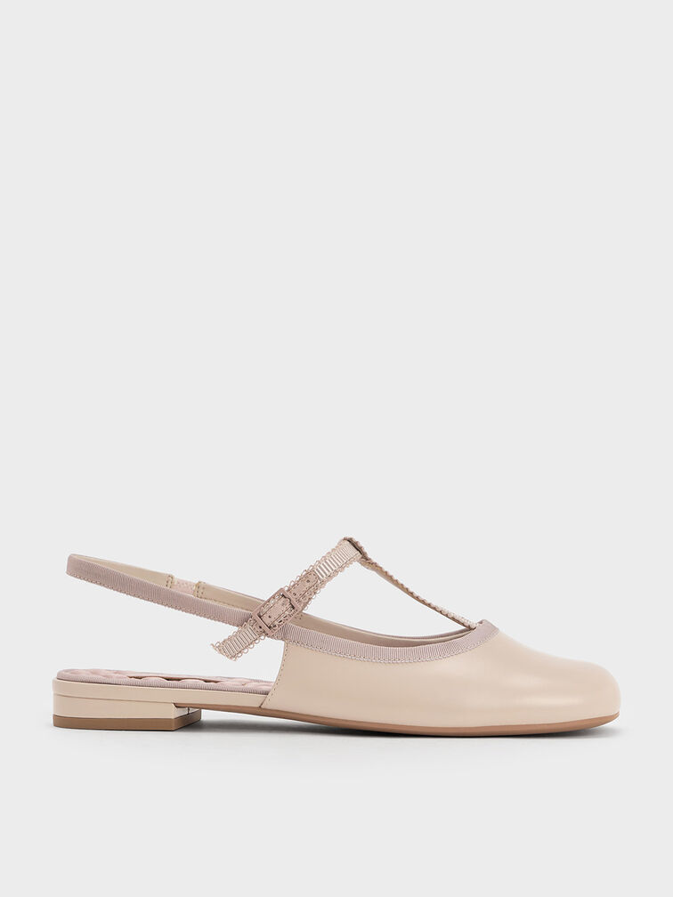 T-Bar Mary Jane Slingback Flats, Nude, hi-res