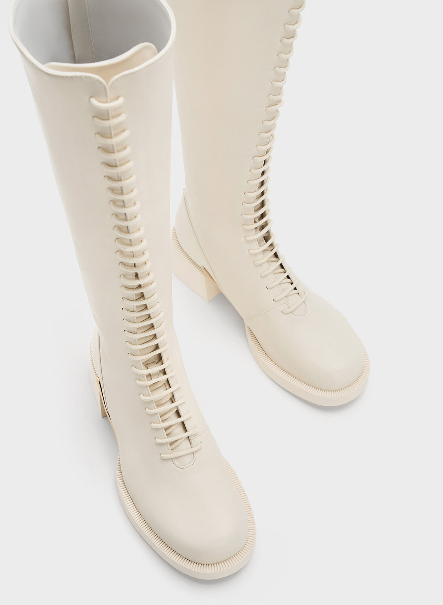 Devon Metallic-Accent Lace-Up Knee-High Boots, Chalk, hi-res