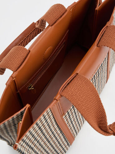 Mini Shalia Checkered Tote Bag, Cognac, hi-res