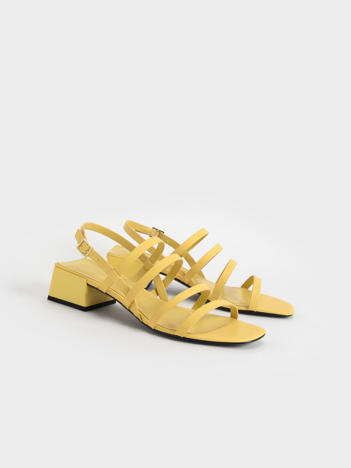 Strappy Geometric Slingback Sandals, Yellow, hi-res