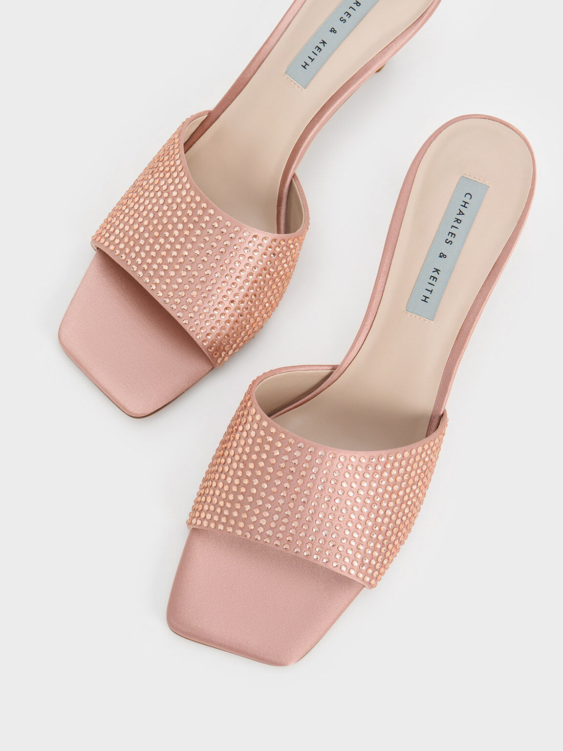 Recycled Polyester Crystal Embellished Heeled Mules Nude