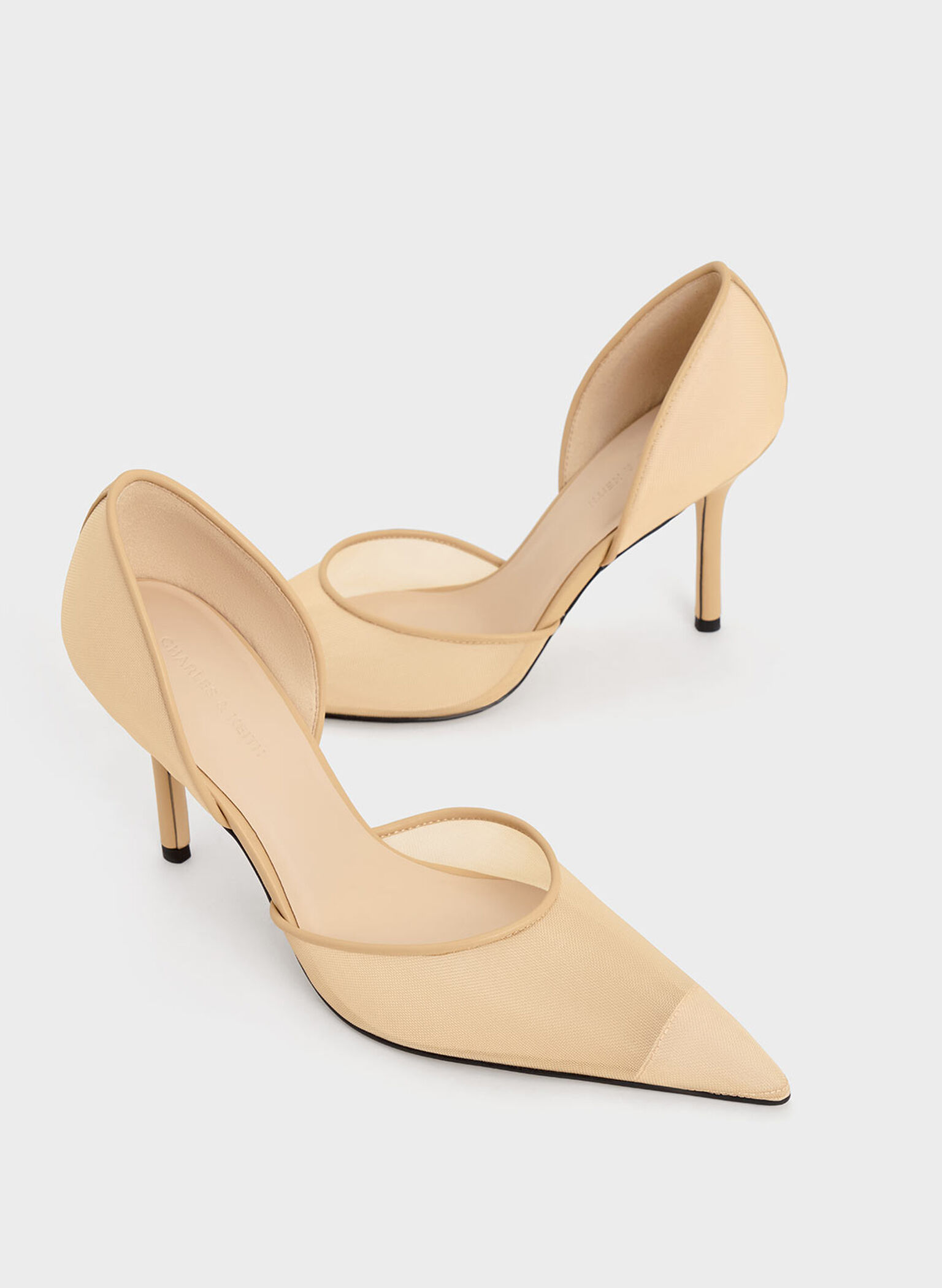 Mesh Pointed-Toe D'Orsay Pumps, Nude, hi-res
