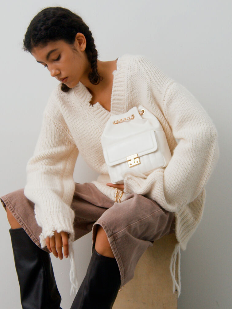 Donna Crinkle-Effect Backpack, Cream, hi-res