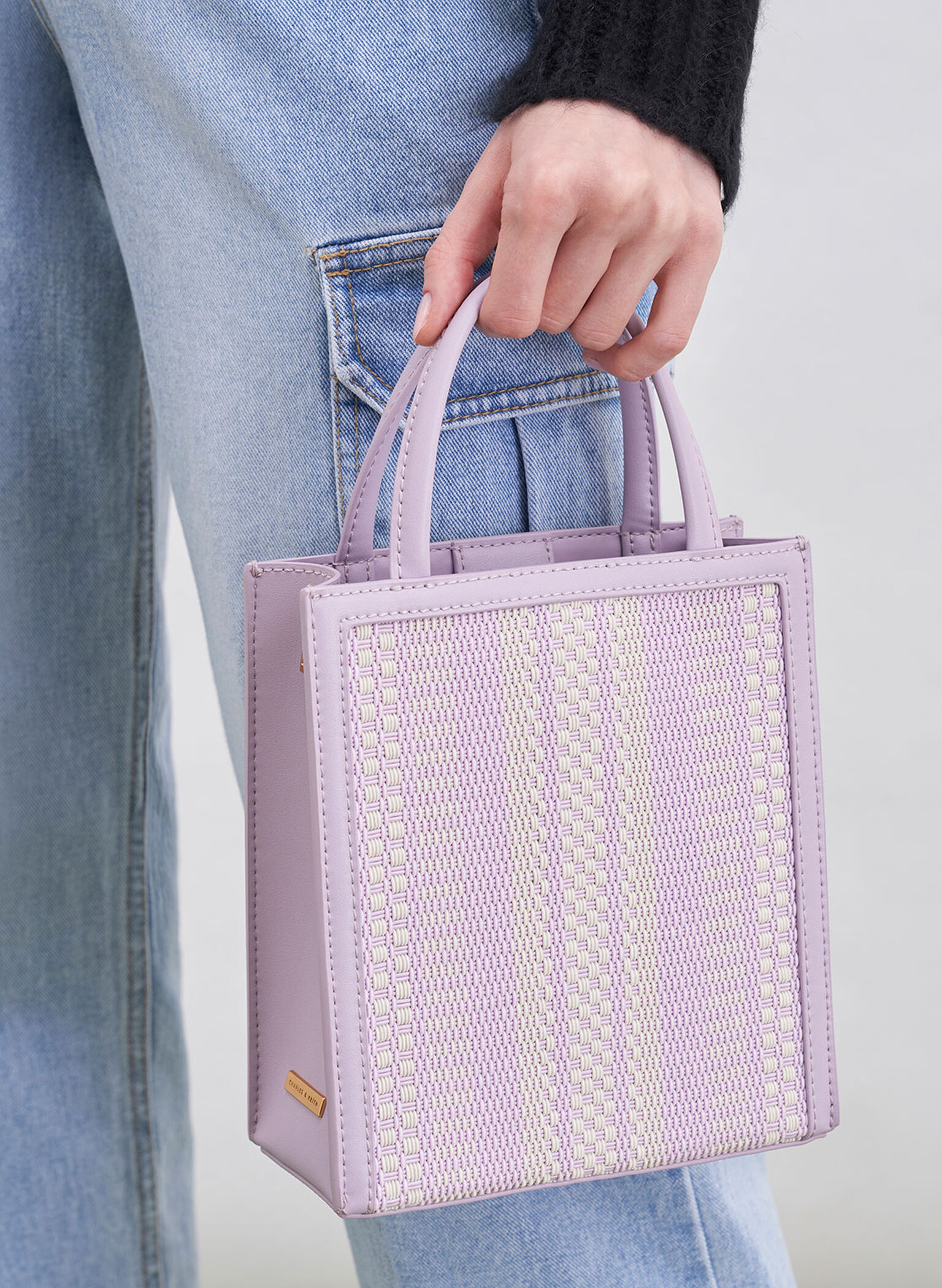 Woven Double Handle Tote Bag, Lilac, hi-res
