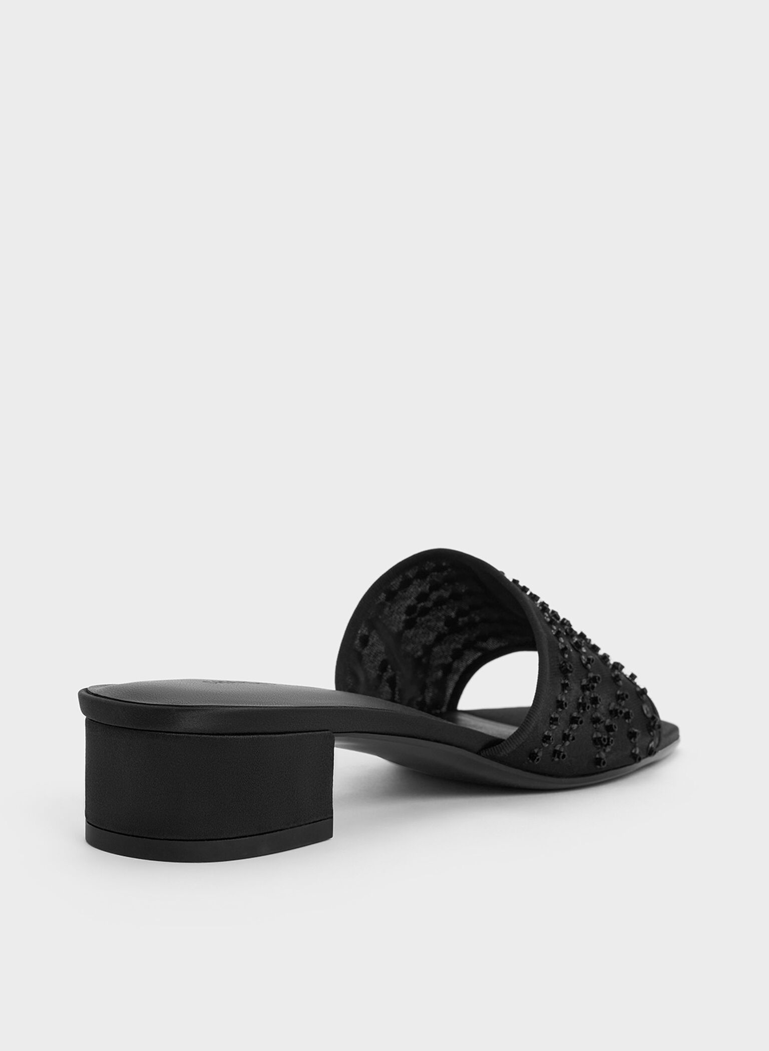 Mesh Sequinned Block-Heel Mules, Black Textured, hi-res