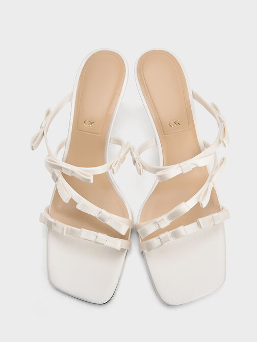 Jessy Recycled Polyester Bow Heeled Sandals, White, hi-res