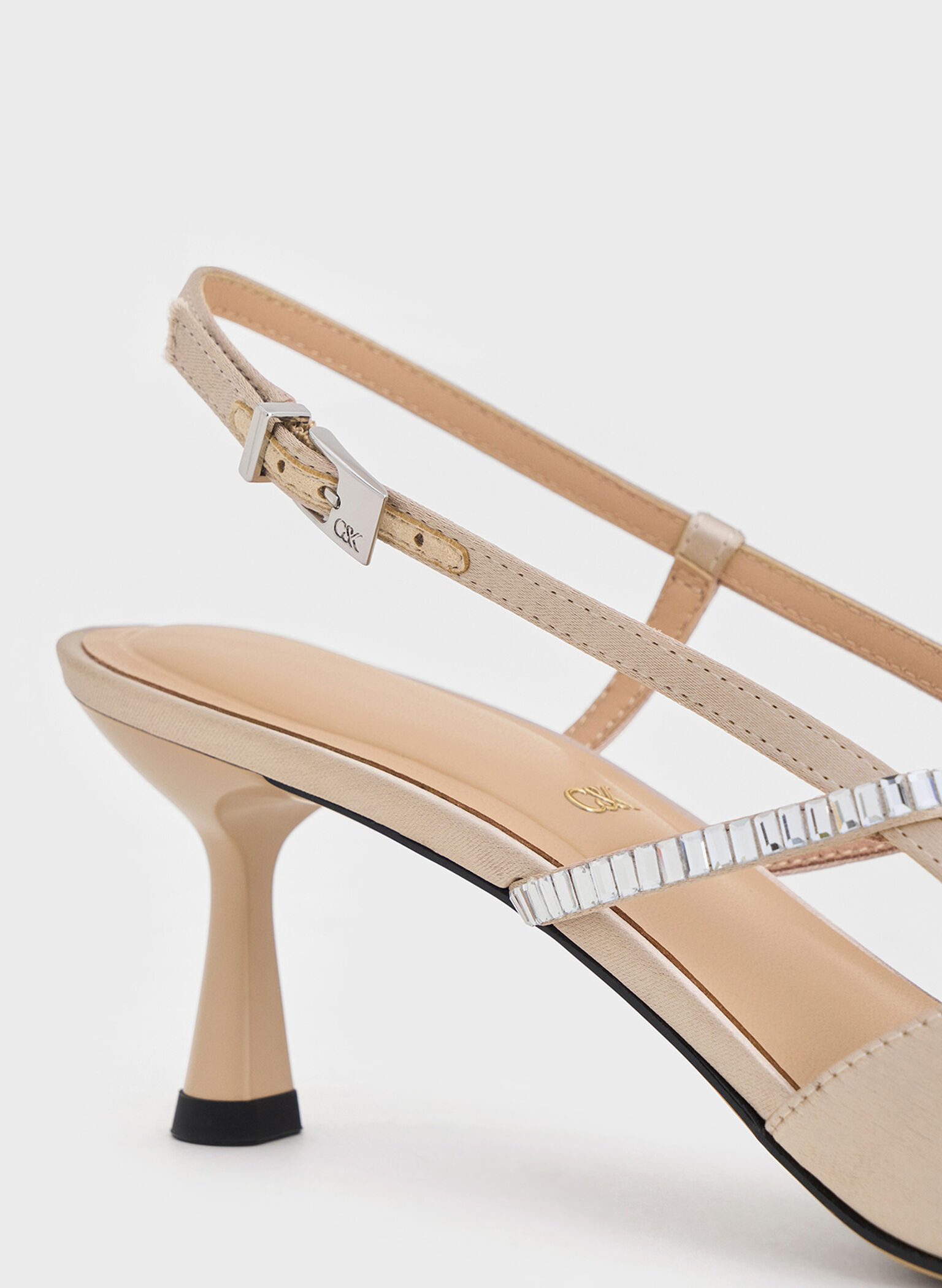Recycled Polyester Crystal-Embellished Slingback Pumps, Champagne, hi-res