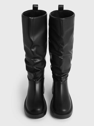 Ruched Knee-High Boots, Black, hi-res