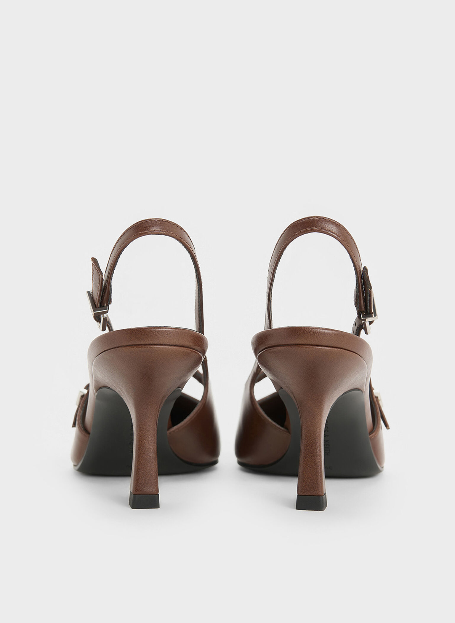 T-Bar Pointed-Toe Slingback Pumps, Brown, hi-res