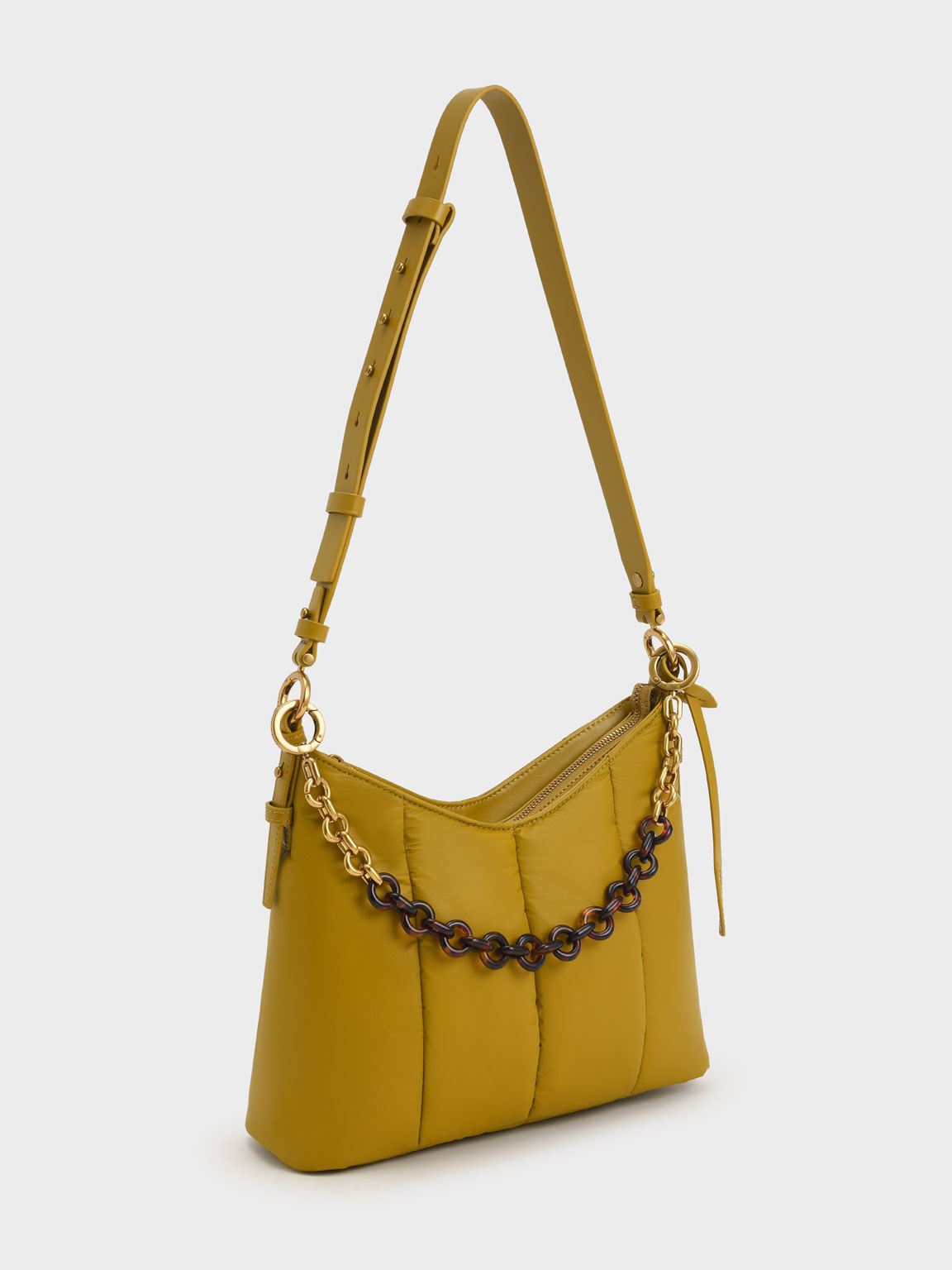 Aralia Two-Tone Chain Handle Shoulder Bag, Mustard, hi-res
