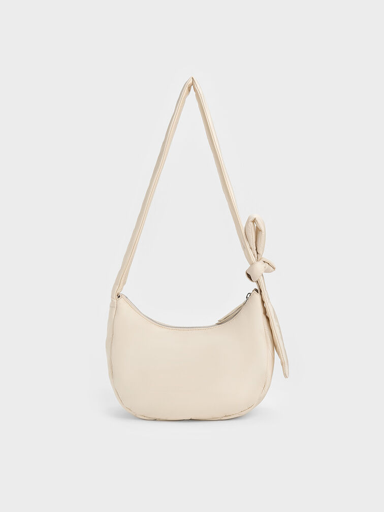 Delilah Nylon Knotted Hobo Bag, Oat, hi-res